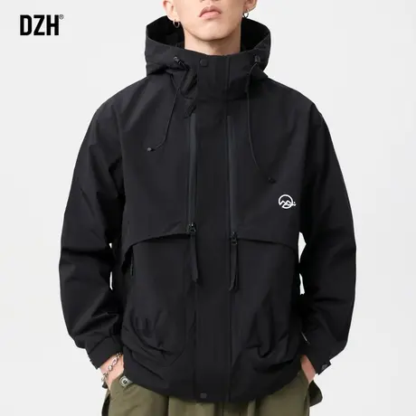 男士黑色冲锋衣男款春秋连帽外套潮牌2024新款工装夹克登山服上衣商品大图