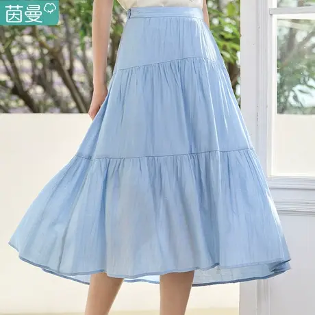 茵曼旗舰店法式半身裙女2024夏季新款高腰显瘦设计感a字蛋糕裙图片