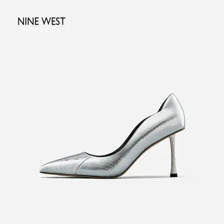 Nine West/玖熙时尚高跟鞋女2023年秋季新款蛇纹牛皮细跟宴会单鞋商品大图