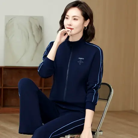 休闲运动服套装女春秋2023年时尚显瘦立领卫衣外套直筒裤两件套潮商品大图