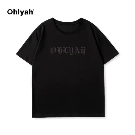 Ohlyah2023夏季新款圆领简约通勤百搭纯色字母纯棉T恤女班服定制商品大图