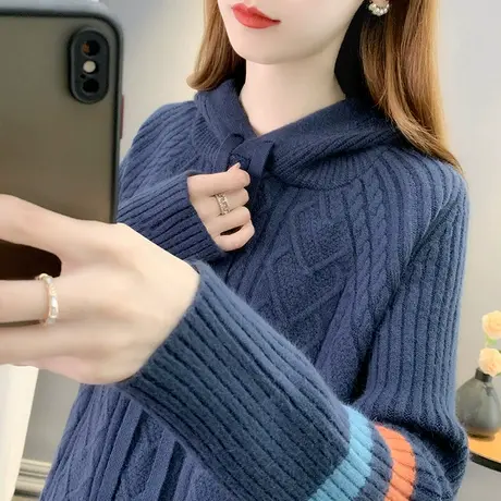 连帽毛衣女2023年早秋新款套头百搭针织衫帽子衫卫衣宽松外穿上衣图片