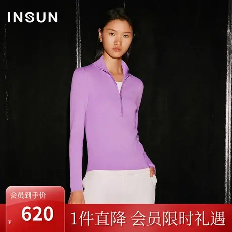 恩裳COVER2023秋装新款半开拉链假两件巴素兰羊毛舒适修身针织衫商品大图