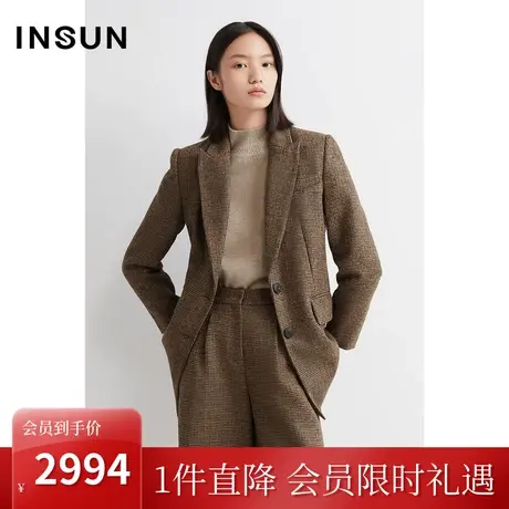 恩裳冬季摩登复古大衣舒适绵羊毛毛呢外套女商品大图