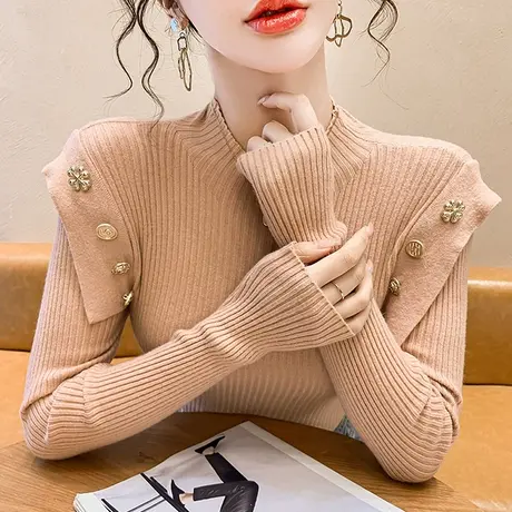 欧货半高领打底衫女秋冬时尚洋气套头针织毛衣纯色百搭简约上衣潮图片