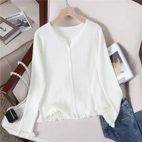 v领冰丝针织衫女短外套春秋款女装2023新款开衫薄款防晒衫上衣女商品大图