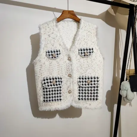 小香风针织马甲女开衫秋冬新款韩系宽松v领叠穿毛衣背心马夹外套商品大图