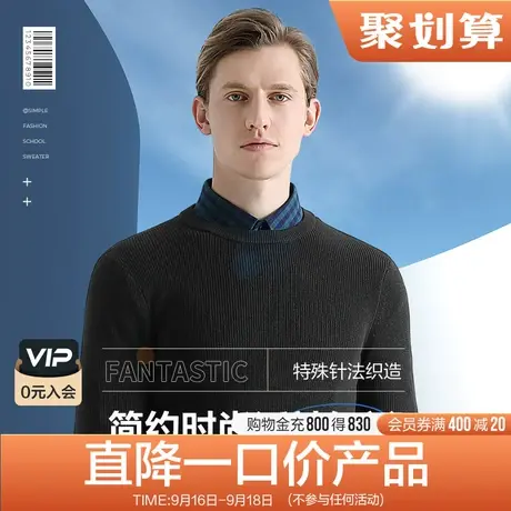 【清仓】柒牌男装圆领针织衫毛衣秋冬保暖毛衫中青年百搭商务休闲图片