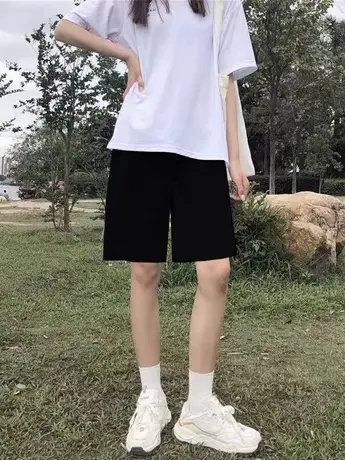 夏季黑色运动短裤女夏阔腿宽松高腰跑步休闲新款2023爆款外穿潮图片