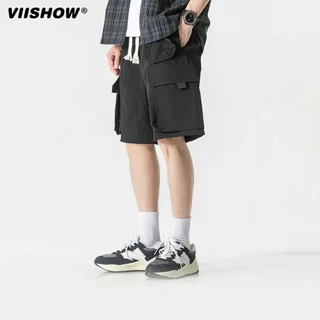 VIISHOW松紧腰工装短裤男潮牌日系休闲五分裤宽松阔腿裤薄款潮流商品大图