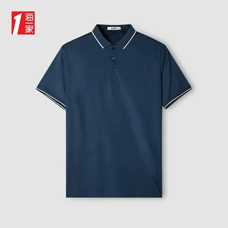 海一家简约休闲翻领短袖2023夏季新款时尚品质提花男士POLO衫商品大图