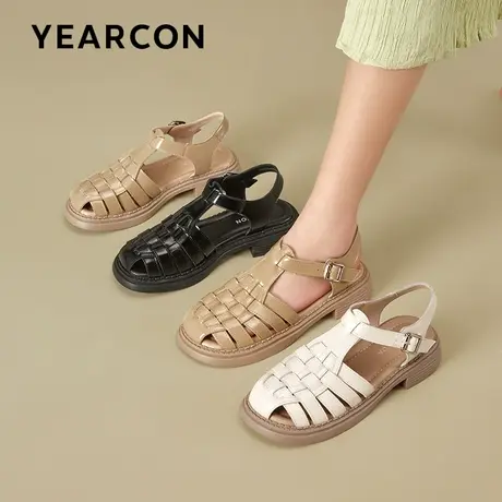 意尔康罗马凉鞋女夏季新款复古包头鞋软底编织时尚平底女士猪笼鞋商品大图