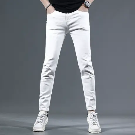 夏季牛仔裤男薄款修身小脚2023新款白色韩版潮流男士休闲裤子百搭商品大图