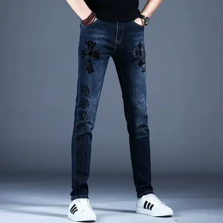 高端烫钻牛仔裤男款秋款新款2023新款裤子休闲男裤潮牌潮流裤子男商品大图