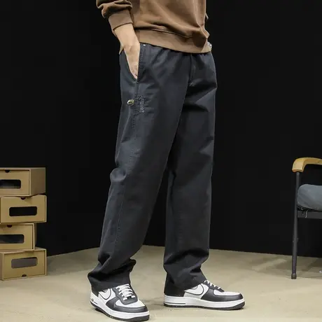 直筒休闲裤男士纯棉宽松大码潮牌秋季2023新款阔腿裤裤子男裤长裤商品大图