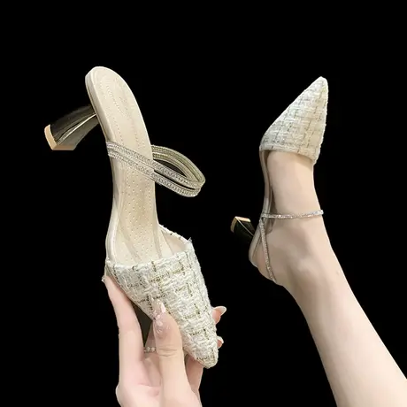 半拖高跟鞋气质2023年春季新款水钻两穿凉鞋仙女风女外穿ins鞋潮图片