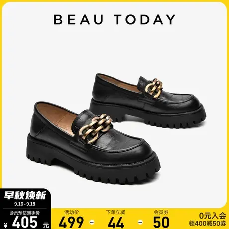 BeauToday英伦风小皮鞋秋季女BT黑色鞋子美式复古气质单鞋孕妇鞋商品大图