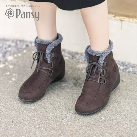 Pansy日本女棉鞋冬妈妈棉鞋厚底坡跟短靴子女雪地靴加绒保暖短筒商品大图