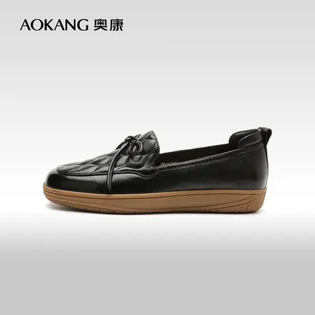 【门店发货】奥康女鞋 2023秋季新款蝴蝶结乐福真皮妈妈鞋单鞋春商品大图