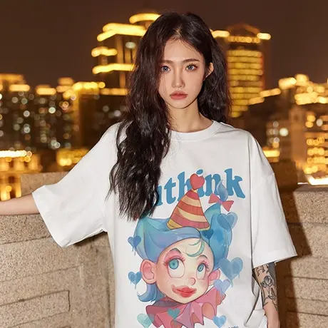 Nuthink欧美潮流直喷小丑t恤男潮美潮潮牌ins短袖宽松大码半截袖商品大图
