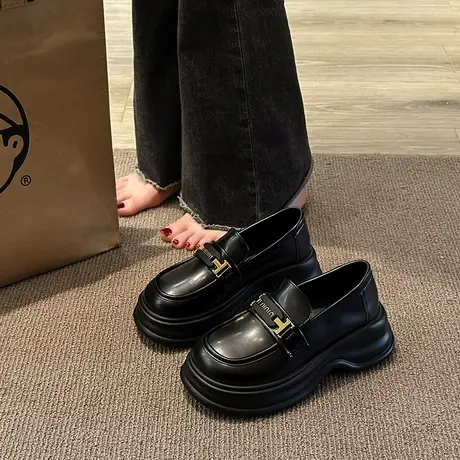 乐福鞋女2024年春秋季新款配裙子日系jk一脚蹬单鞋厚底粗跟小皮鞋商品大图