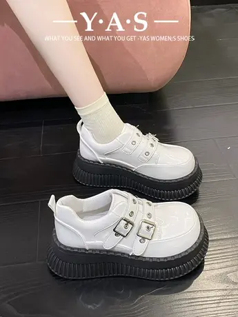 英伦风软皮小众丑萌魔术贴老爹鞋女厚底2024春款休闲松糕面包鞋潮商品大图