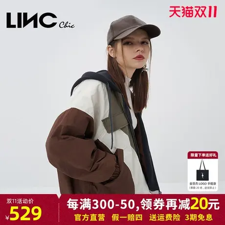 LINC金羽杰羽绒服女2023冬新款拼接轻薄连帽反季专柜断码女款夹克商品大图