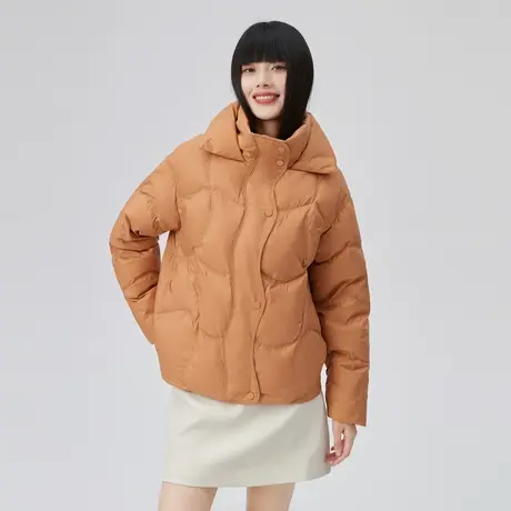艾莱依2022新款双层领羽绒服女冬季时尚波浪纹小众高级感短款外套商品大图
