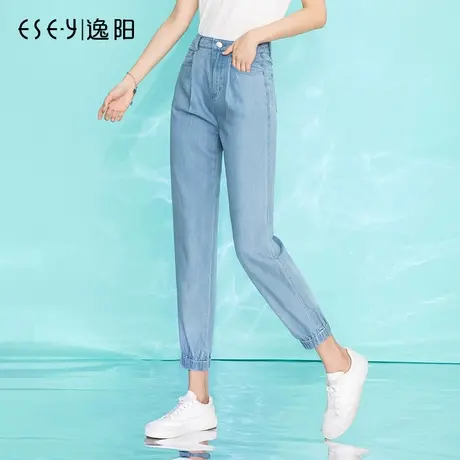 逸阳天丝薄款牛仔裤女士直筒宽松老爹裤夏季束脚高腰休闲哈伦裤子商品大图