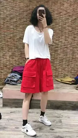 2023年夏季高腰显高显瘦休闲裤短裤女热裤大口袋宽松阔腿裤五分裤商品大图