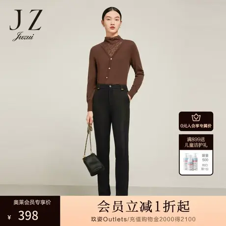 JZ玖姿保暖厚绒针织裤女装2022冬季新款黑色显瘦职业通勤休闲裤子商品大图