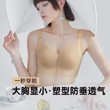 一拉薄润微大胸显小内衣女前拉链易穿脱提拉文胸罩收副乳欧若风商品大图