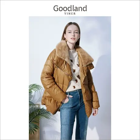 音儿美地女装2022冬季新款短款水貂毛翻领加厚保暖羽绒服商品大图