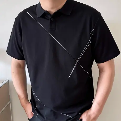 DAEVU夏季大码男装线条胖子加肥加大男士商务休闲短袖polo衫t恤商品大图