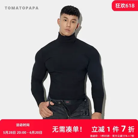 TOMATOPAPA秋冬新品长袖T恤高领修身高弹运动健身体恤青年潮上衣商品大图