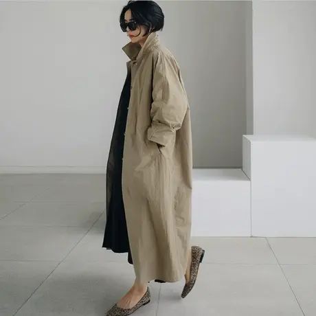 工装风衣外套女韩版宽松春秋新款过膝长款韩版气质流行休闲大衣潮图片