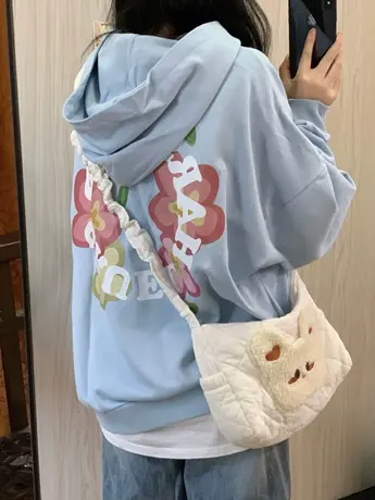 美式复古慵懒风连帽卫衣女秋冬加绒ins国潮牌小个子宽松港风外套商品大图