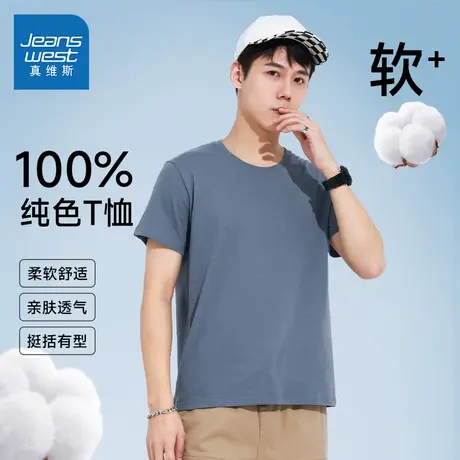 LE真维斯男装纯色打底衫圆领上衣夏季男式港风短袖T恤基础款衣服商品大图
