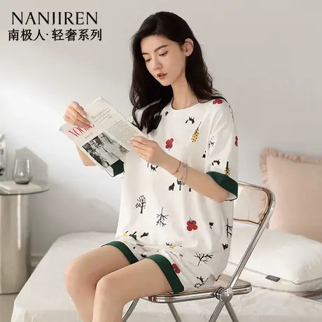 南极人纯棉睡衣女夏季薄款卡通可爱家居服短袖短裤可外穿套装睡衣商品大图