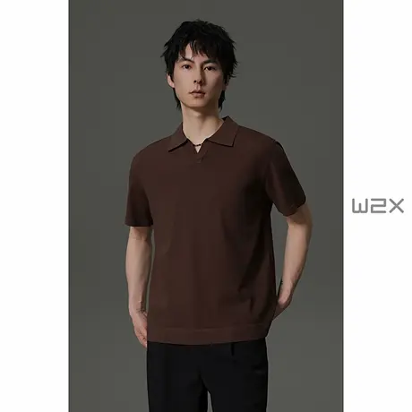 w2x夏季纯色针织短袖polo衫男青年百搭商务休闲半袖高级感青年T恤商品大图