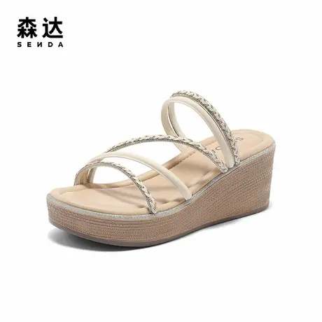 森达时装凉鞋女款2025夏新商场同款高跟坡跟凉拖鞋4SS30BT5图片