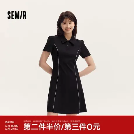 森马连衣裙女撞色短裙潮酷百搭夏季潮流polo领小黑裙显瘦休闲时尚图片