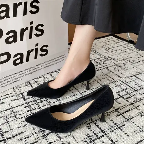 高跟鞋女2023年春秋季新款网红通勤工作单鞋细跟高跟尖头浅口女鞋商品大图