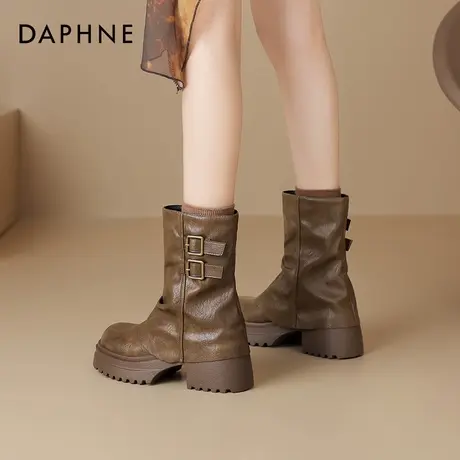 达芙妮美拉德短靴女2026新款冬季棕色西部牛仔靴裤管靴厚底马丁靴商品大图