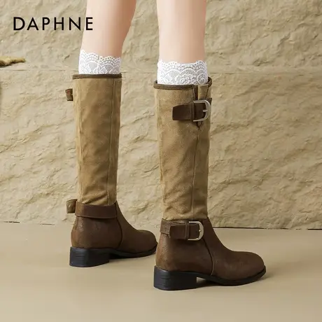 达芙妮厚底长筒靴女2025新款秋季堆堆靴西部靴两穿游牧风骑士靴子商品大图