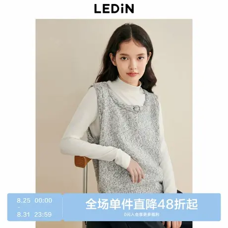 乐町半开圆领针织线背心女冬季新款简约基础好穿背心毛衣图片