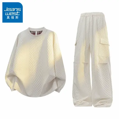 N5真维斯圆领卫衣套装男2025新款秋季美式潮牌男士春秋两件套衣服商品大图