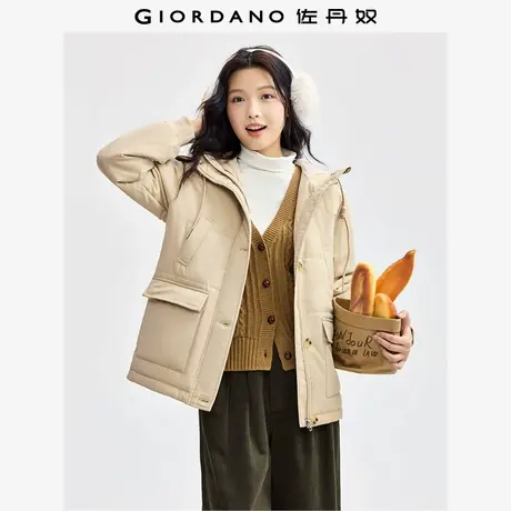 佐丹奴外套女装工装多口袋连帽中长款梭织棉衣外套 05374718图片
