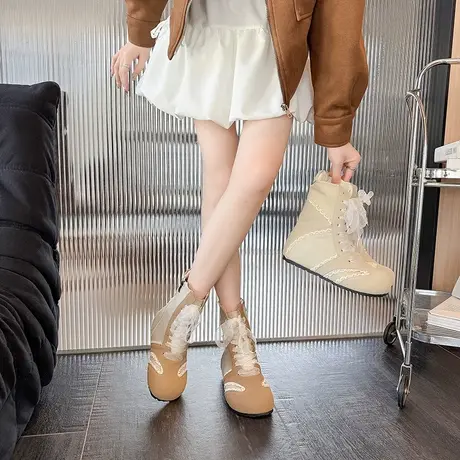 内增高百搭马丁靴女2025秋季新款系带时尚短靴高级配裙子绝美靴子商品大图
