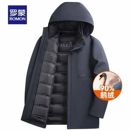 【鹅绒+一衣五穿】罗蒙中长款连帽羽绒服2025冬季新款保暖外套男商品大图